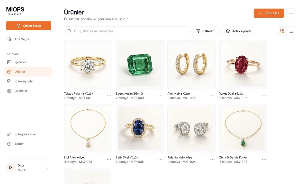 Onaylı MIOPS Karat Ürünler ekranı